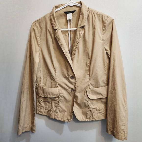 J. CREW Tan Beige 100% Cotton Two Button Blazer Size 8 - Picture 1 of 6